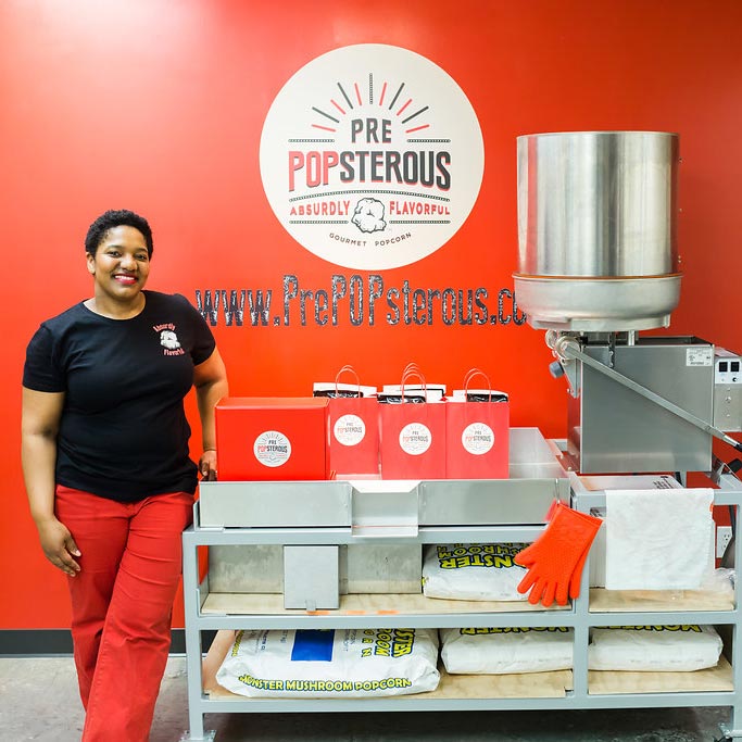 Tisha at ribbon cutting for PrePOPsterous.