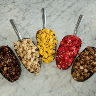 Scoops of PrePOPsterous popcorn at our retail location