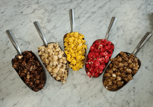 Scoops of PrePOPsterous popcorn at our retail location